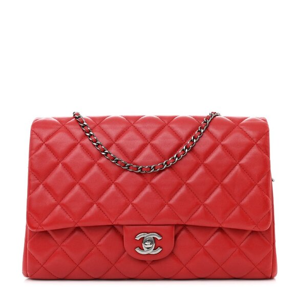 Chanel Lambskin Quilted Clutch with Chain Flap Red Shoulder Bag - Picture 1 of 8